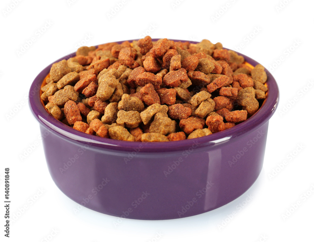 Cat food in bowl on white background Cat food in bowl on white background
