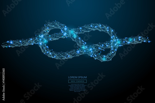 Abstract image of a knot in the form of a starry sky or space, consisting of points, lines, and shapes in the form of planets, stars and the universe. Vector business wireframe concept.