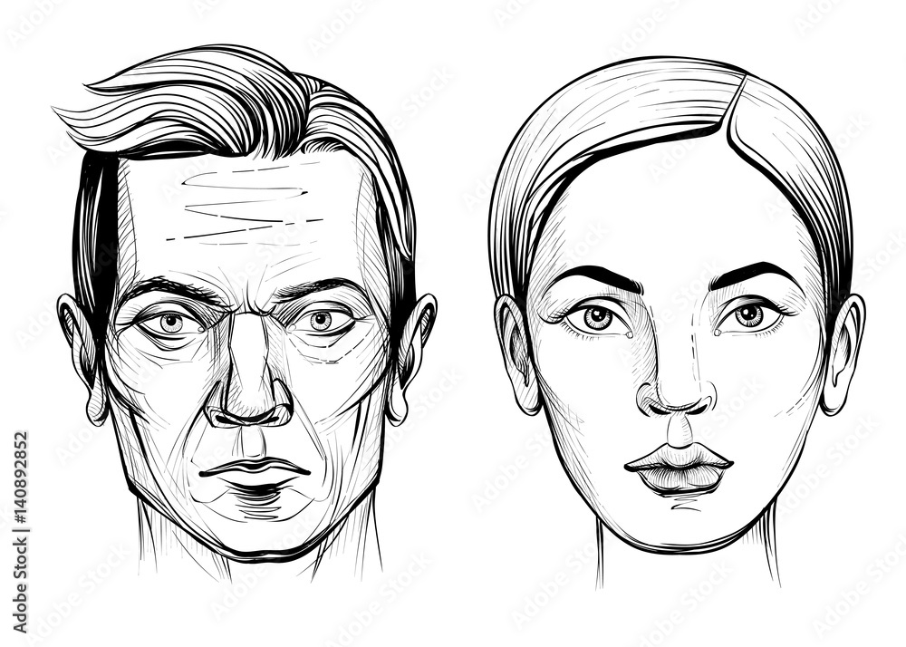 Man and woman, vector portrait sketch. Man and woman, vector portrait sketch.