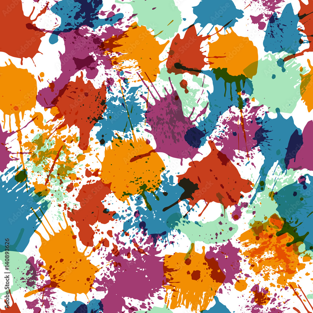 Seamless pattern background with color spots and splash on white