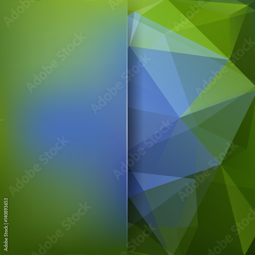 Abstract geometric style background. Blur background with glass. Vector illustration. Blue, green colors.