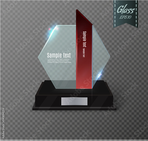 Blank glass trophy award on a transparent background. Glossy trophy for illustration award.realistic empty.black stand 3D .vector