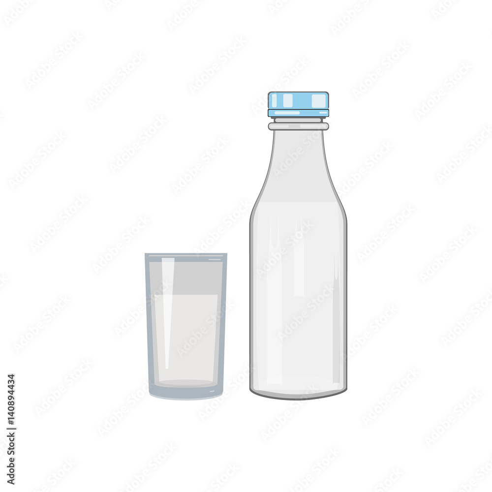 White bottle and glass of milk. Flat design. Vector illustration. White bottle and glass of milk. Flat design. Vector illustration.