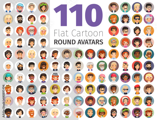 Flat Cartoon Round Avatars Big Collection photo
