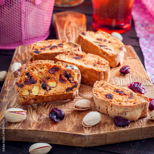 Biscotti with pistachios and cranberries.