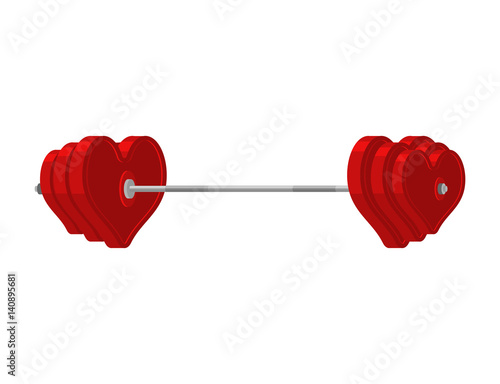 Love barbell. Heart weights. Amur fitness. Sports projectile for lovers