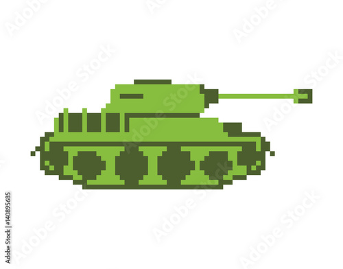 Tank pixel art. military machine is pixelatedl. Combat transport isolated