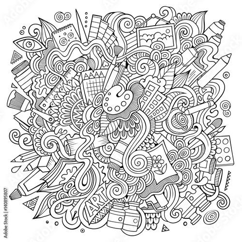 Cartoon cute doodles hand drawn Artistic illustration