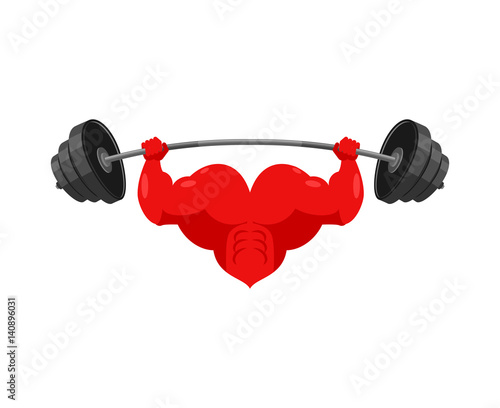 Strong heart and barbell. Powerful love athlete. Cardio training