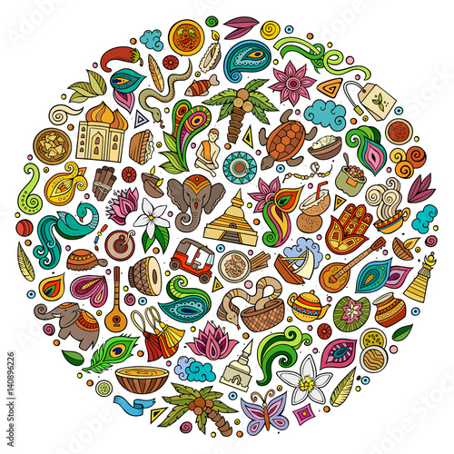 Vector set of Indian cartoon doodle objects