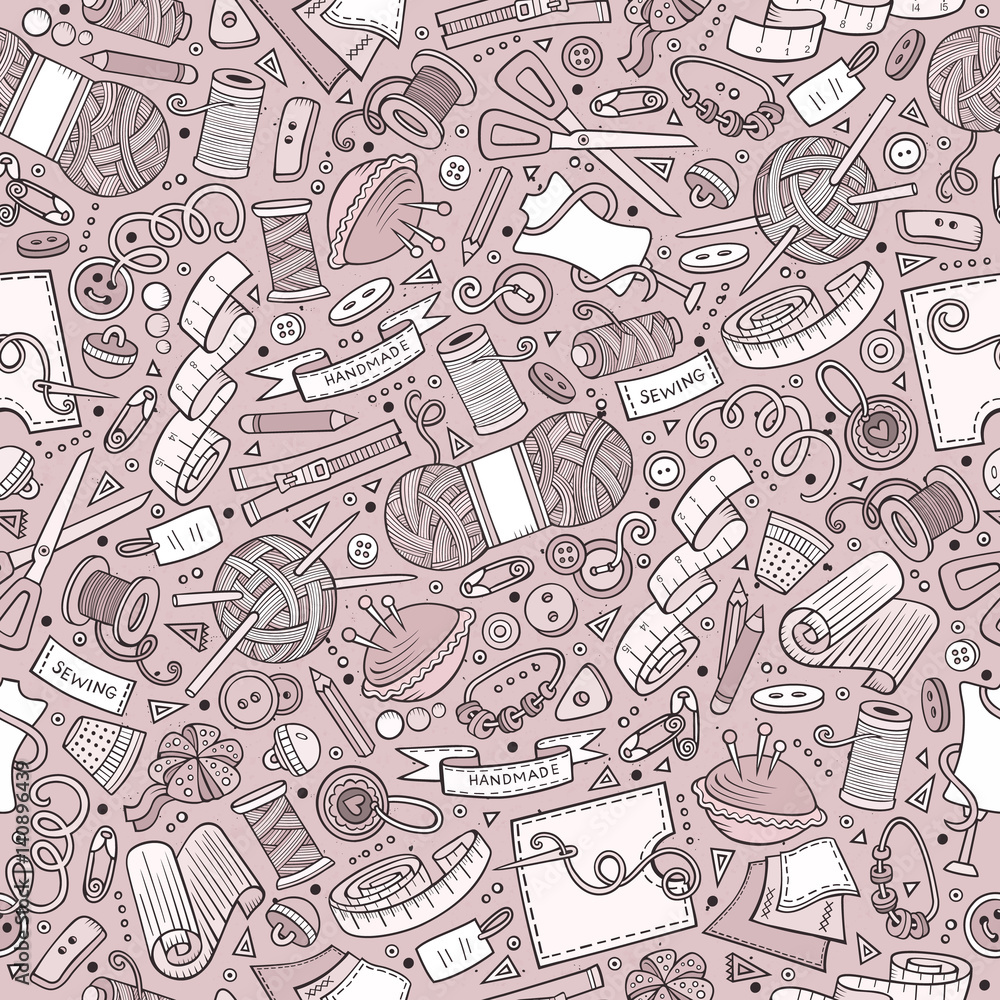 Naklejka premium Cartoon cute hand drawn Handmade seamless pattern