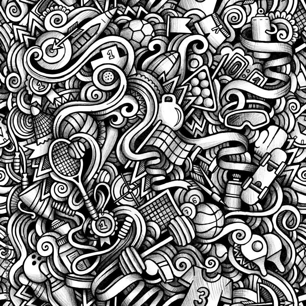 Graphic Sport hand drawn artistic doodles seamless pattern