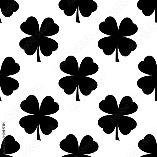 Icono plano patron con trebol 4 hojas negro sobre fondo blanco