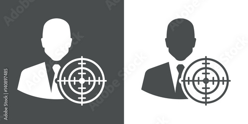 Icono plano target y hombre negocios gris y blanco
