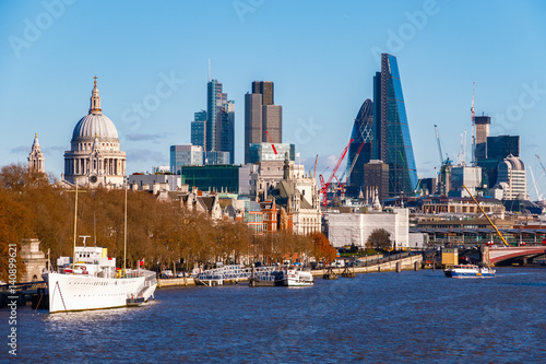 London cityscape with landmarks and Victoria embankment 