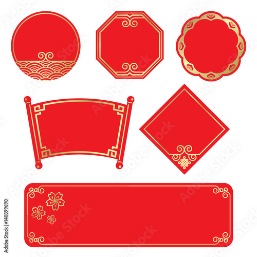 Gold frame and red backgroun banner tag style for Chinese Festival and Event Celebrations vector design vector set design
