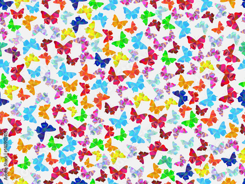 Seamless pattern with beautiful butterflies, polygons. Vector illustration