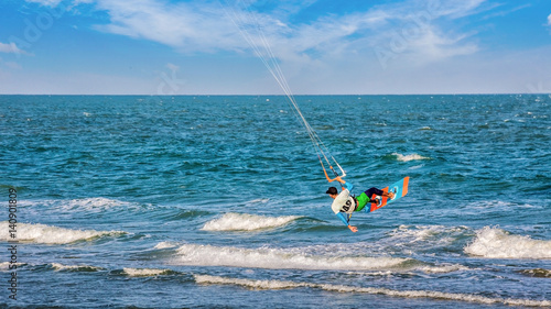 Kite boarding at beach in Thailand Asia