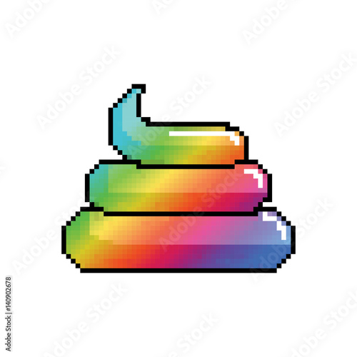 Shit Unicorn Pixel Art. Rainbow turd pixelated. Poop isolated