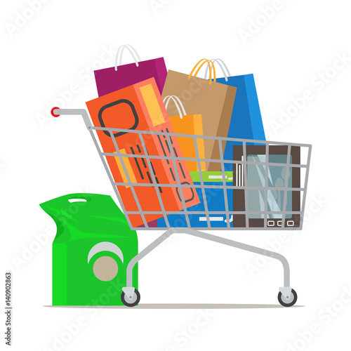 Shopping Trolley Full of Different Purchases.