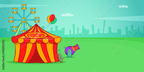 Fototapeta Naklejka Na Ścianę i Meble -  Circus horizontal banner, cartoon style