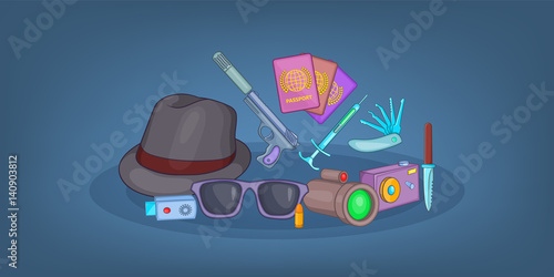 Spy horizontal banner, cartoon style