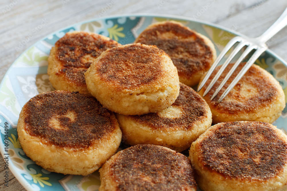 Cheese pancakes close up