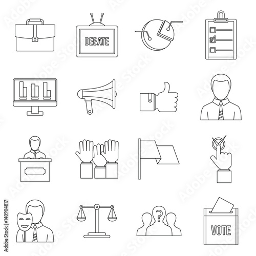 Election voting icons set, outline style
