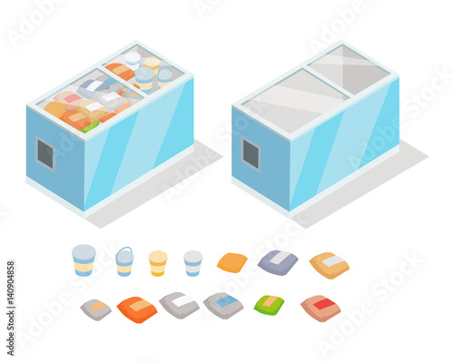 Frozen Products in Store Fridge Isometric Vector