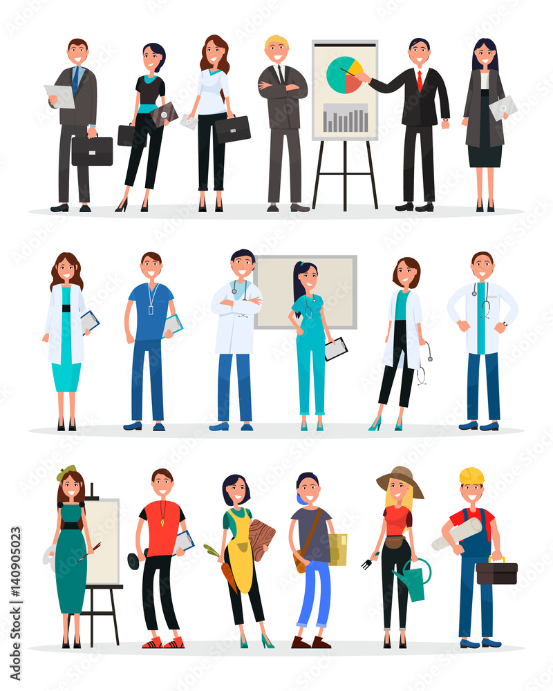 Different Work Teams Set. Professional Staff Vector