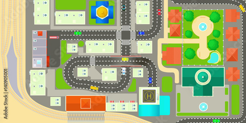City map horizontal banner, cartoon style