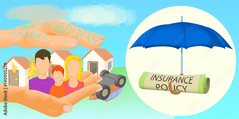 Fototapeta premium Insurance horizontal banner, cartoon style