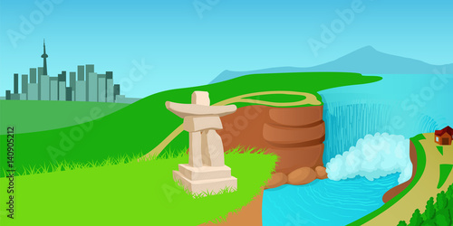 Canada landscape horizontal banner, cartoon style
