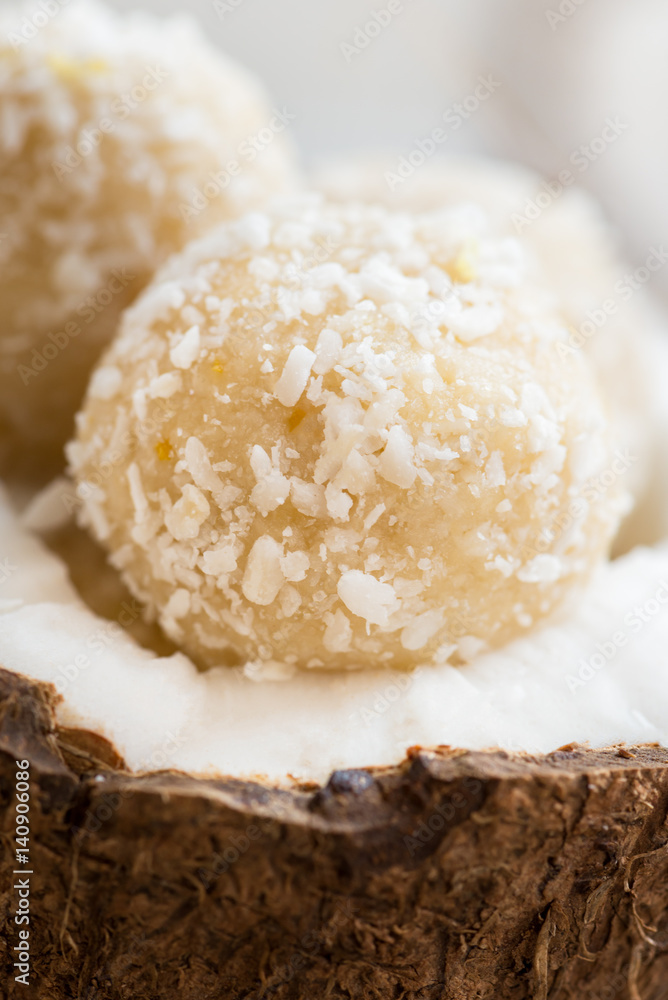 Raw Vegan Coconut and Lemon Truffles in the Coconut Shel Raw Vegan Coconut and Lemon Truffles in the Coconut Shel