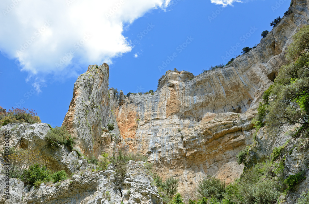 Steep rock face in the Spanish canyon Foz de Lumbier