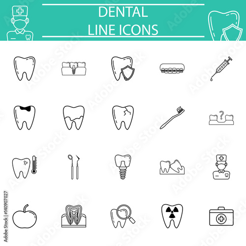 Dental line pictograms package, stomatology symbols collection, vector sketches, logo illustrations, medicine linear icon set isolated on white background, eps 10