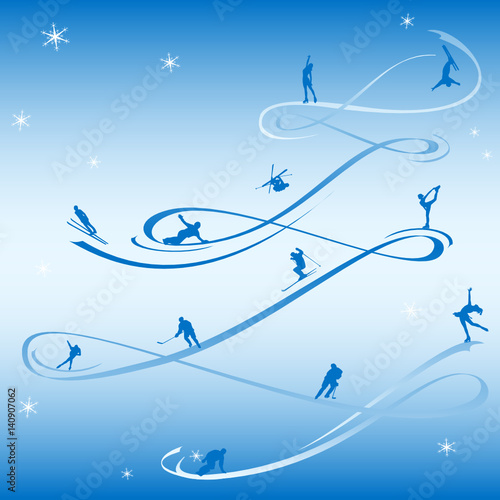 Abstract card to the winter holidays, using the silhouettes of winter sports.