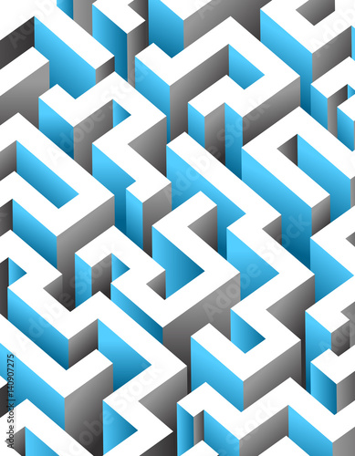 Black, white and blue maze, labyrinth. Endless pattern - vertical version