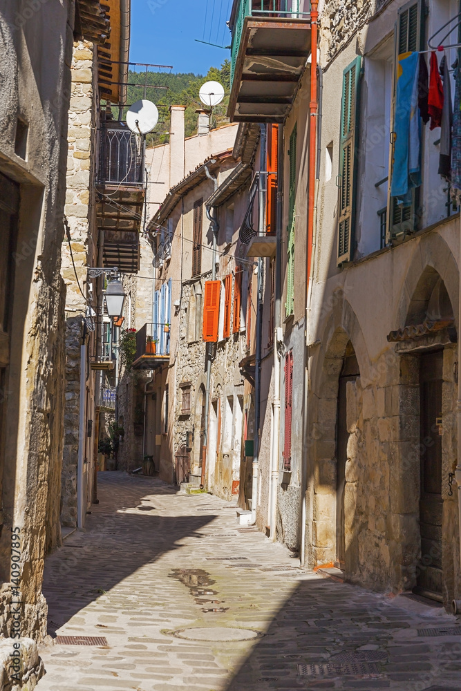 Narrow cobbled streets in the old village Lyuseram, France