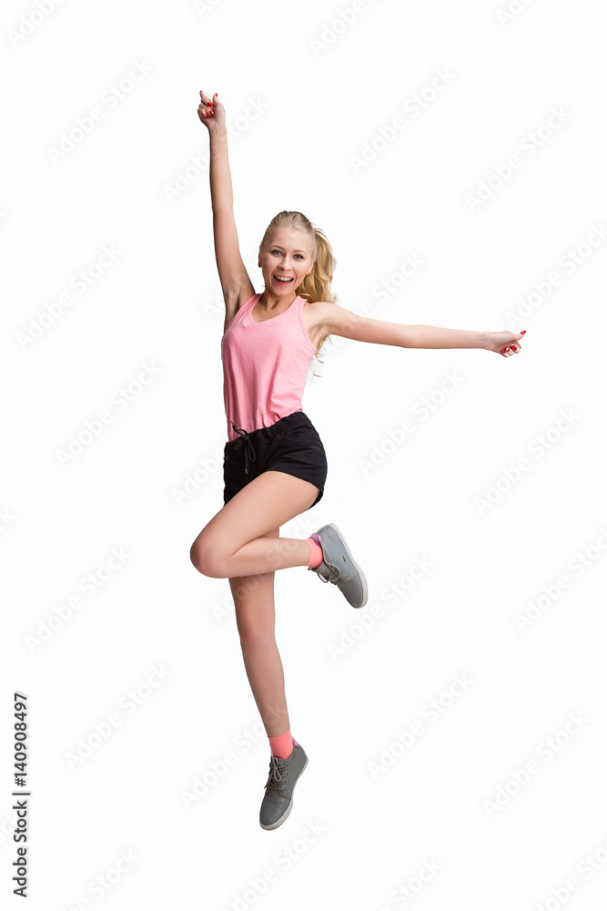  Girl athletic on white, isolated background