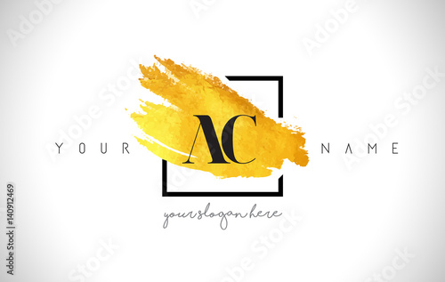 AC Golden Letter Logo Design with Creative Gold Brush Stroke