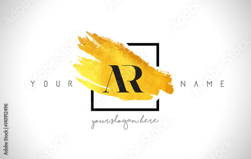 AR Golden Letter Logo Design with Creative Gold Brush Stroke