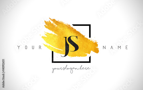 JS Golden Letter Logo Design with Creative Gold Brush Stroke