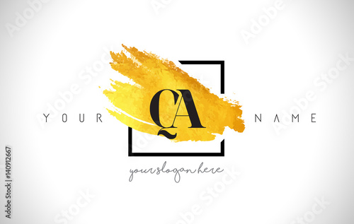 QA Golden Letter Logo Design with Creative Gold Brush Stroke