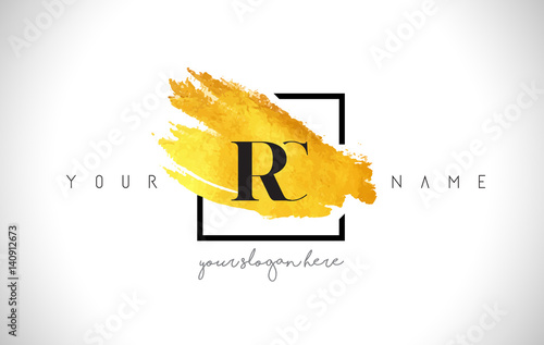 RC Golden Letter Logo Design with Creative Gold Brush Stroke