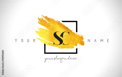 SC Golden Letter Logo Design with Creative Gold Brush Stroke