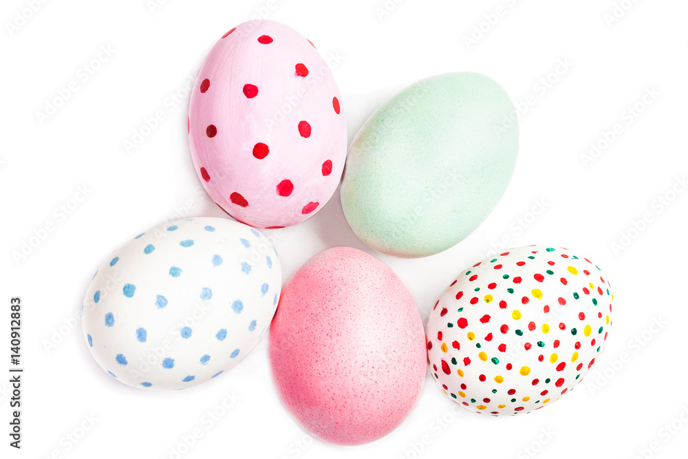 Easter eggs isolated  on white background  with copyspace. Happy Easter!.