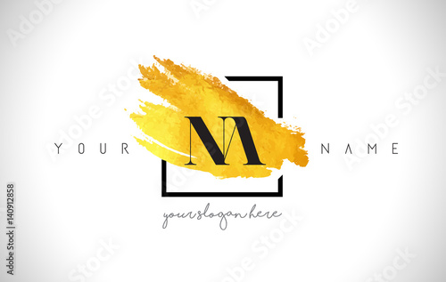 NA Golden Letter Logo Design with Creative Gold Brush Stroke