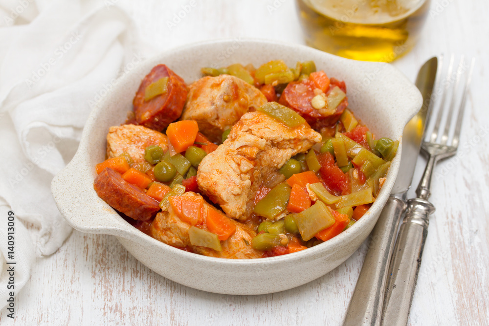 Fototapeta premium chicken stew with vegetables in dish