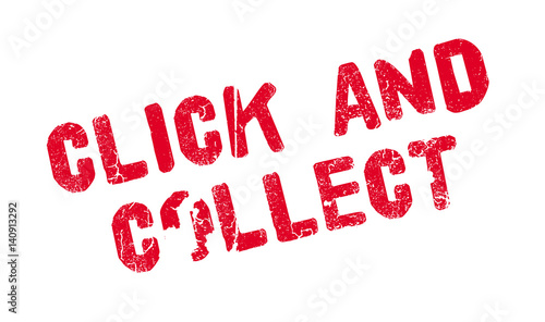 Click and Collect rubber stamp. Grunge design with dust scratches. Effects can be easily removed for a clean, crisp look. Color is easily changed.
